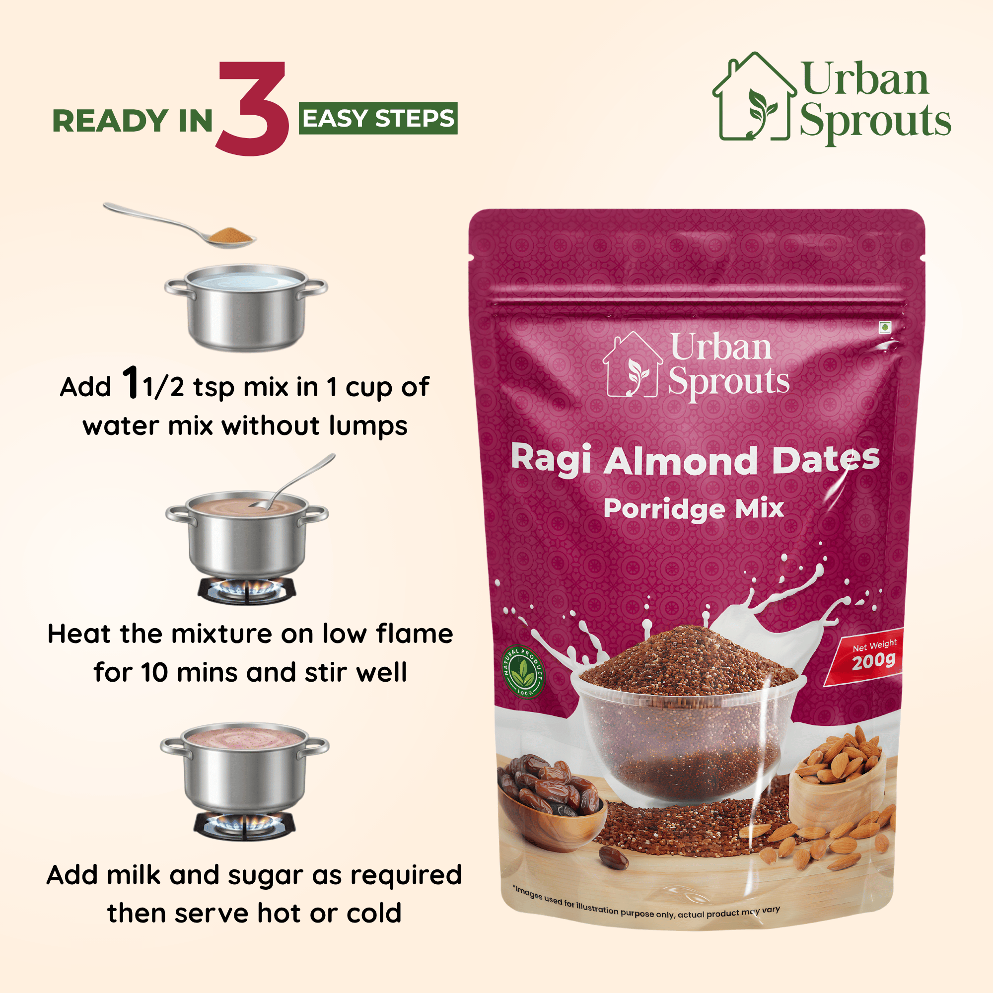 Sprouted Ragi Almond Dates Mix – Nutritious Porridge for Kids & Adults