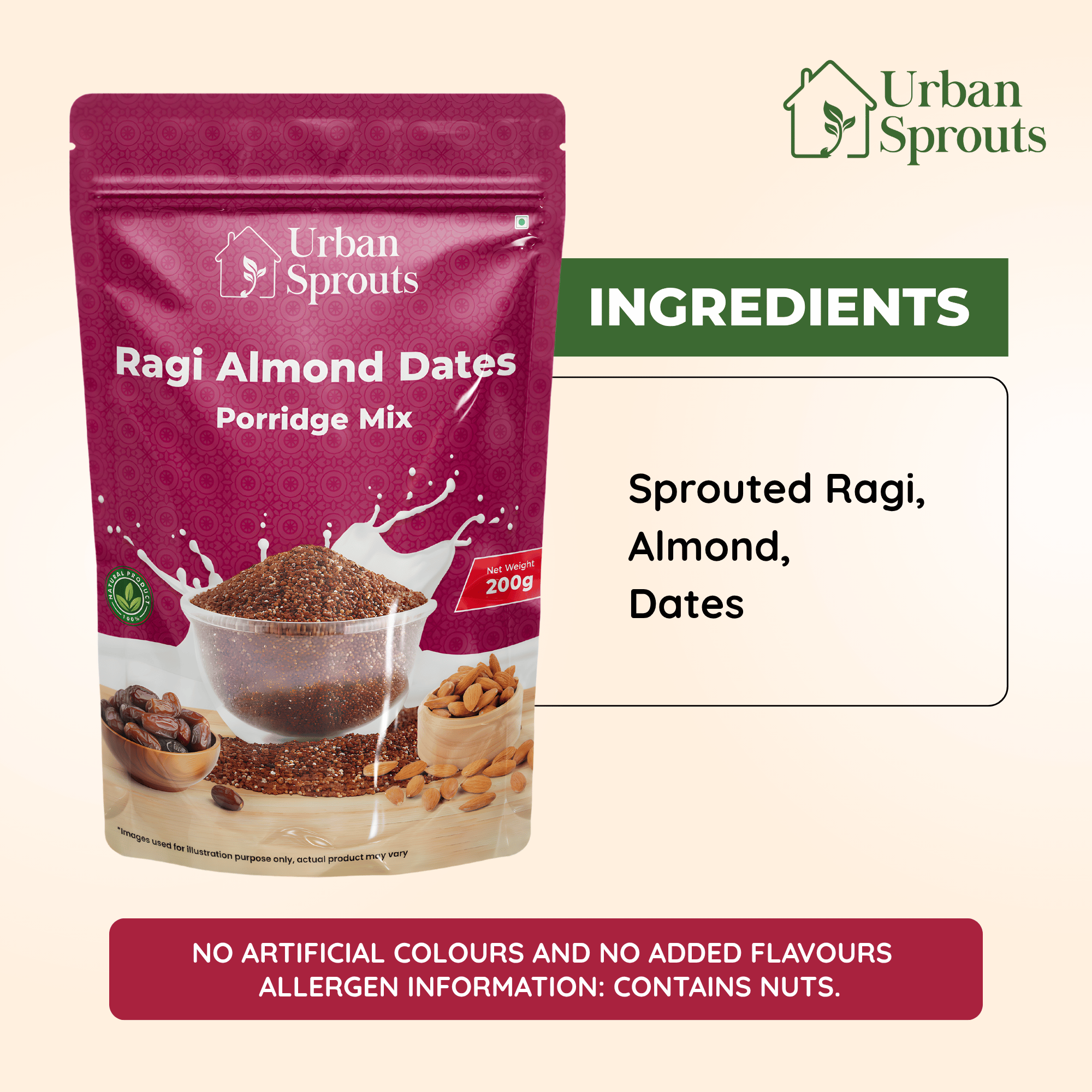 Sprouted Ragi Almond Dates Mix – Nutritious Porridge for Kids & Adults