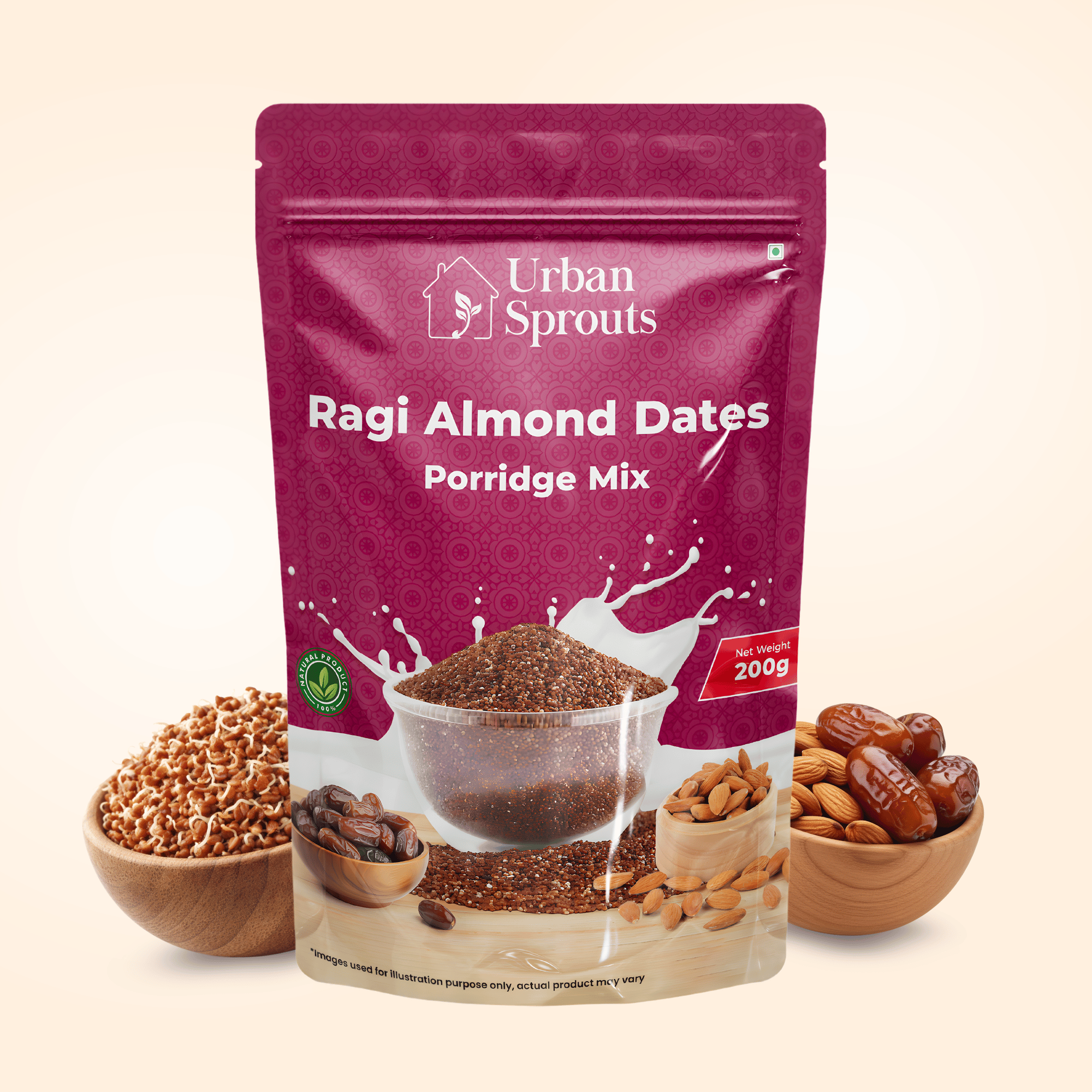 Sprouted Ragi Almond Dates Mix – Nutritious Porridge for Kids & Adults